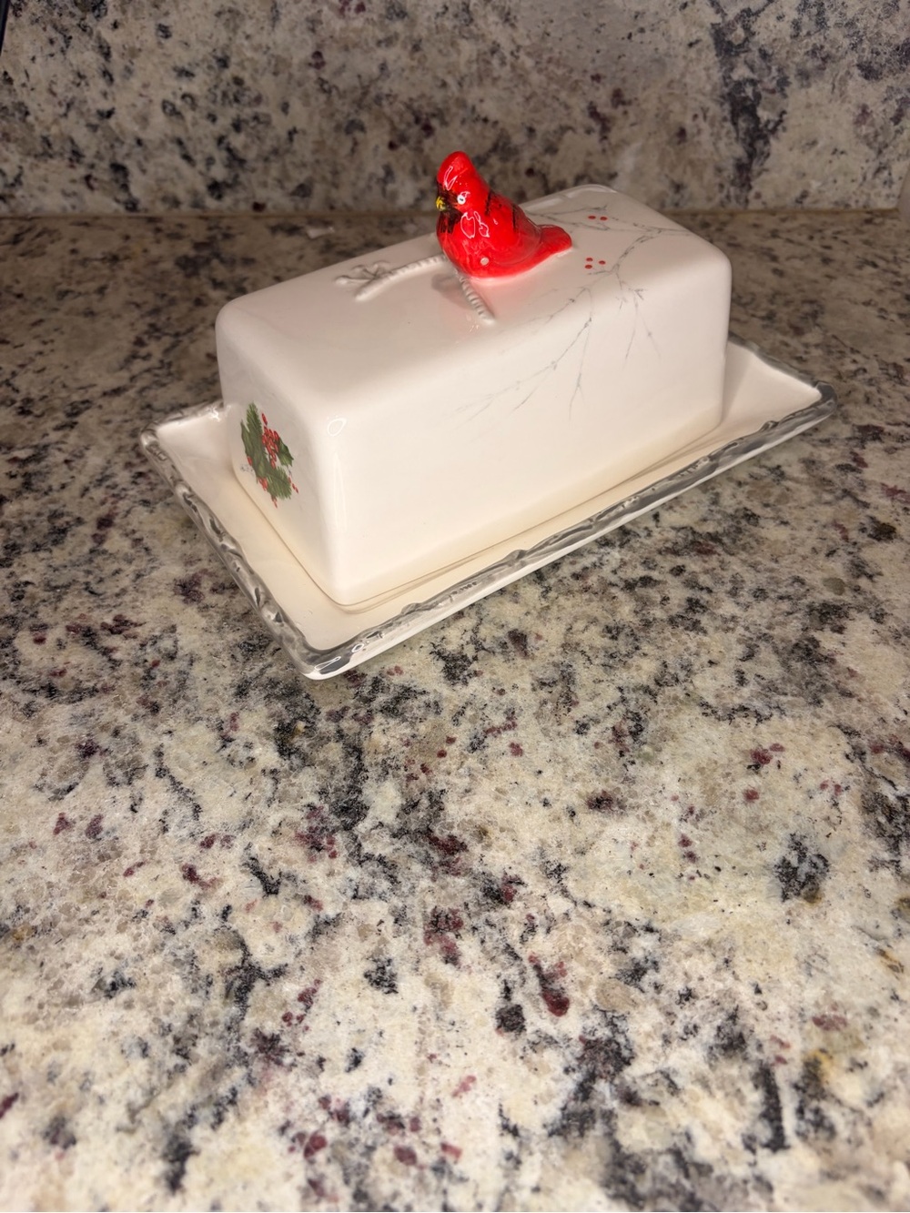Global Desi Ceramic Cardinal Butter Dish in White and Red